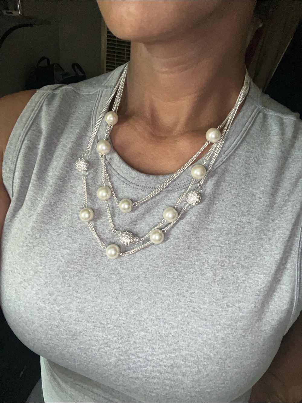 Pearl 3 Chain Statement Necklace